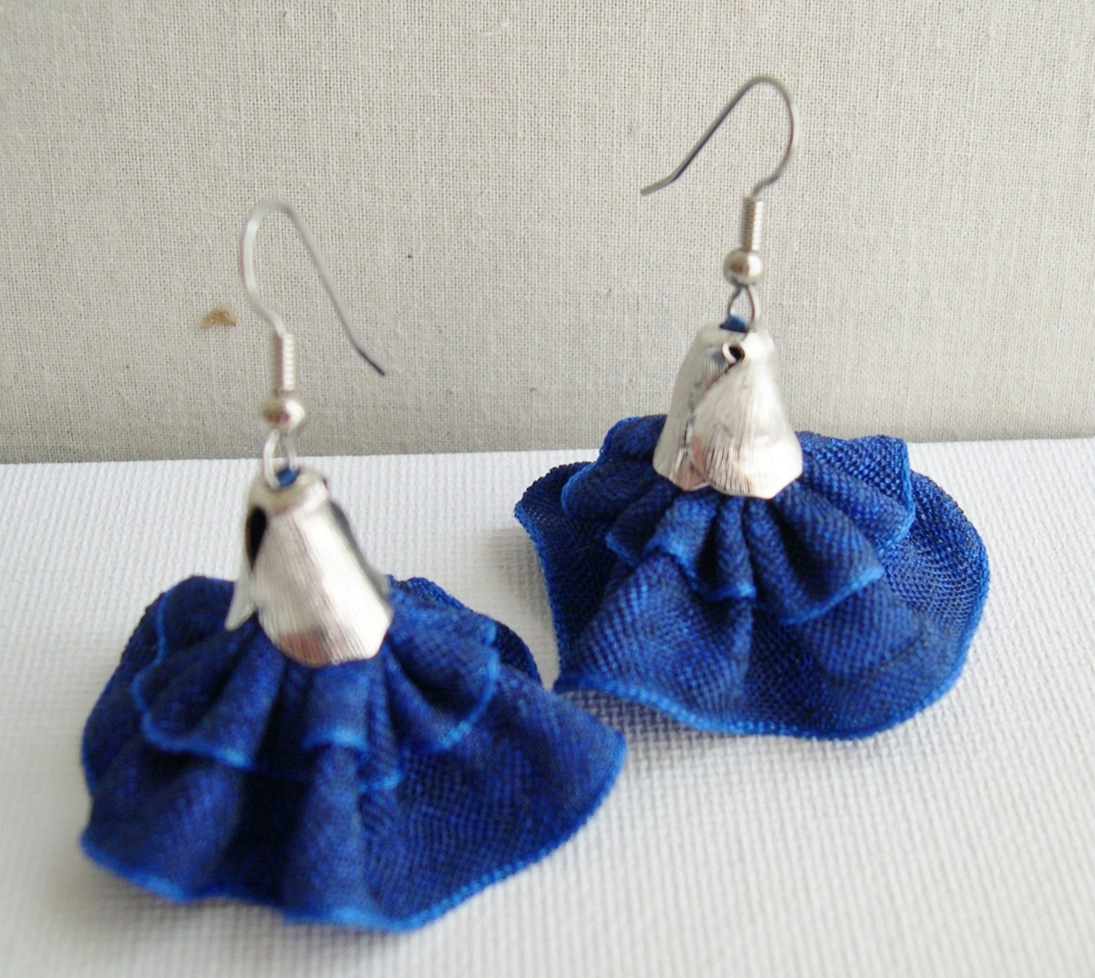 Cobalt Blue Dangle Earrings Dark Blue Fluffy Earrings Etsy