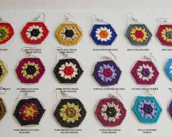 SALE Buy 2 get 1 Free - Boho Chic Retro Crochet Earrings - Colorful earrings - doilies Fashion - Granny square earrings - 80's eighties