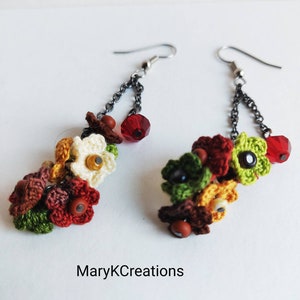 crochet long dangle flower earrings/long lace earrings/flower cluster microcrochet earrings/handmade in US/shade of blue/gift for her image 6