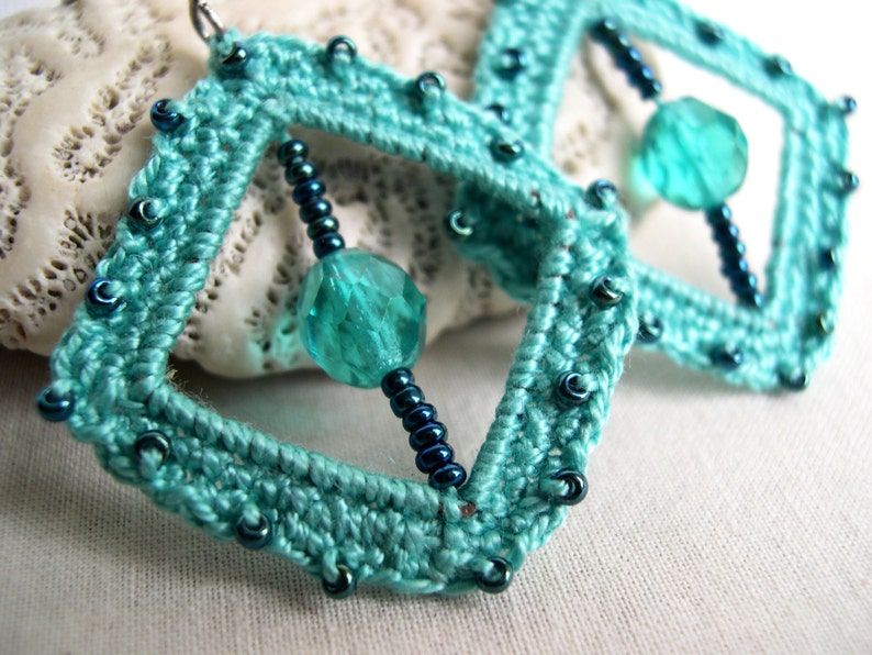Mint Blue Crochet Earrings Mint Bridesmaid Earrings Mint Etsy