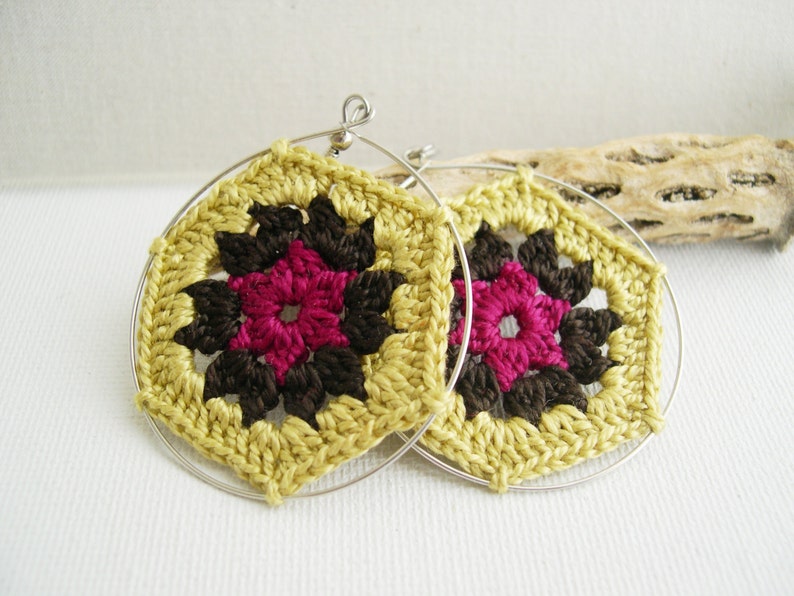 Granny Hexagon Earrings Colorful Earrings Vintage style earrings Lace Fashion earrings girlfriend gift Retro Fashion earrings 1960 image 5