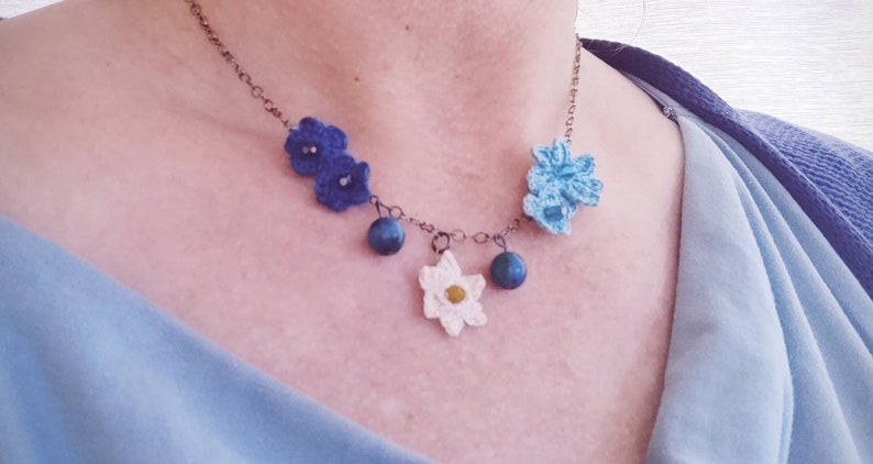 crochet long dangle flower earrings/long lace earrings/flower cluster microcrochet earrings/handmade in US/shade of blue/gift for her image 9