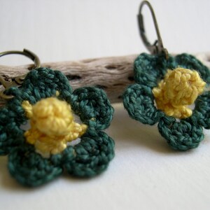 Blue and Yellow Primrose Earrings Crochet Flower earrings Whimsy Fashion Unique Mother's day gift Cute Flower Earrings image 3