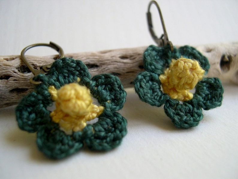 Blue and Yellow Primrose Earrings Crochet Flower earrings Whimsy Fashion Unique Mother's day gift Cute Flower Earrings image 3