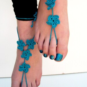 Crochet Barefoot Sandals, Hawaiian flower Barefoot sandles, Beach Wedding, Bridesmaid barefoot sandals, Anklet jewelry, nude shoes image 2
