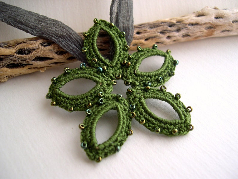 Olive Green Flower Necklace Crochet Necklace Lace Pendant Bridesmaid Necklace Boho Shabby Chic Girlfriend Gifts Made in America image 2