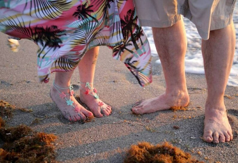 Crochet Barefoot Sandals, Hawaiian flower Barefoot sandles, Beach Wedding, Bridesmaid barefoot sandals, Anklet jewelry, nude shoes image 7