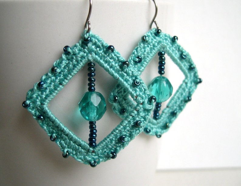 Mint Blue Crochet Earrings Mint Bridesmaid Earrings Mint Etsy