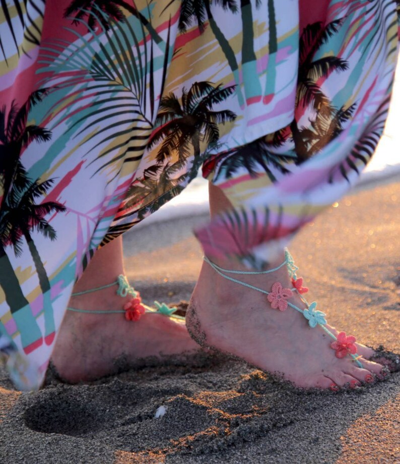 Crochet Barefoot Sandals, Hawaiian flower Barefoot sandles, Beach Wedding, Bridesmaid barefoot sandals, Anklet jewelry, nude shoes image 6