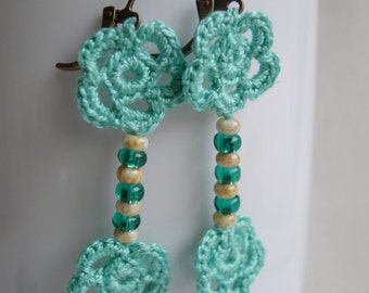 Mint dangle Earrings - Mint lace earrings - Cute flower earrings -mint bridesmaid earrings - mint flower - flowergirl jewelry