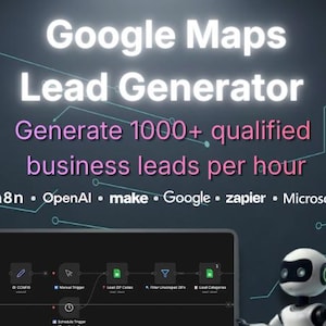 May include: An advertisement for a Google Maps Lead Generator, featuring a robot and a tablet showing a workflow diagram. Text includes "Generate 1000+ qualified business leads per hour" and "Start Now".
