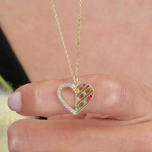 14K Gold Heart Pendant Necklace • Shimmering Gold Heart with Multicolor CZ Radiance • Heart Necklace • Heart Shaped Everyday Necklace