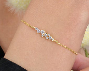 14K Solid Gold CZ Cascade Bracelet • Glistening Crystal Gold Jewelry • Gift for Women