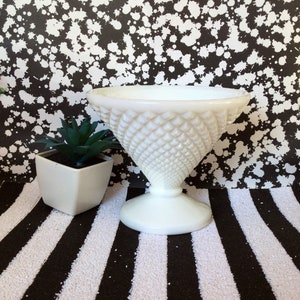 ENGLISH DIAMOND HOBNAIL Vintage Milk Glass Compote Dessert Dish - Candy Bowl - #376