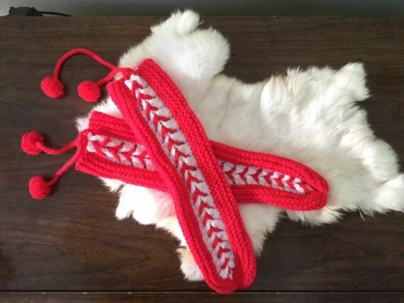 RED & WHITE Vintage Handmade Knitted Sock Slipper… - image 10