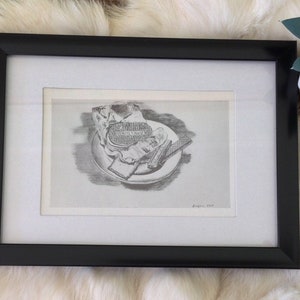 PABLO PICASSO - Vintage Book Lithograph - Framed Book Art - “Plate with Wafers” - 1914 - #1193