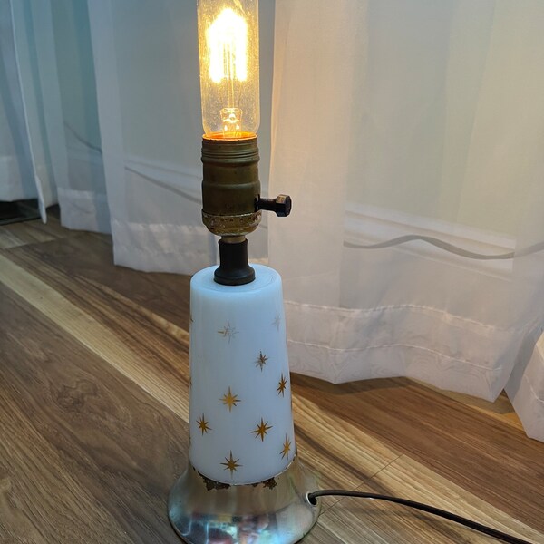 ATOMIC STARBURST Vintage Milk Glass Table Accent Lamp - Brown US Electric Plug - #1796