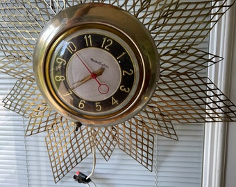 MASTERCRAFTERS Midcentury Starburst Wall Clock - U.S. Electric Plug/Hardwire Combo - #1799