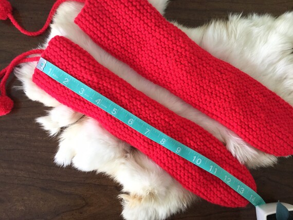 RED & WHITE Vintage Handmade Knitted Sock Slipper… - image 8
