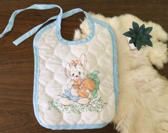 PRECIOUS MOMENTS Vintage Bunny Handmade Baby Bib - Unisex - Samuel J. Butcher Co. Fabric by Spectrix - #1295