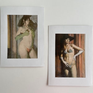 VINTAGE BOOK LITHOGRAPH - “The Burlesque Dancers” 1965 - Burt Silverman - Vintage Book Art Prints Pair - Simple Matte - #1724