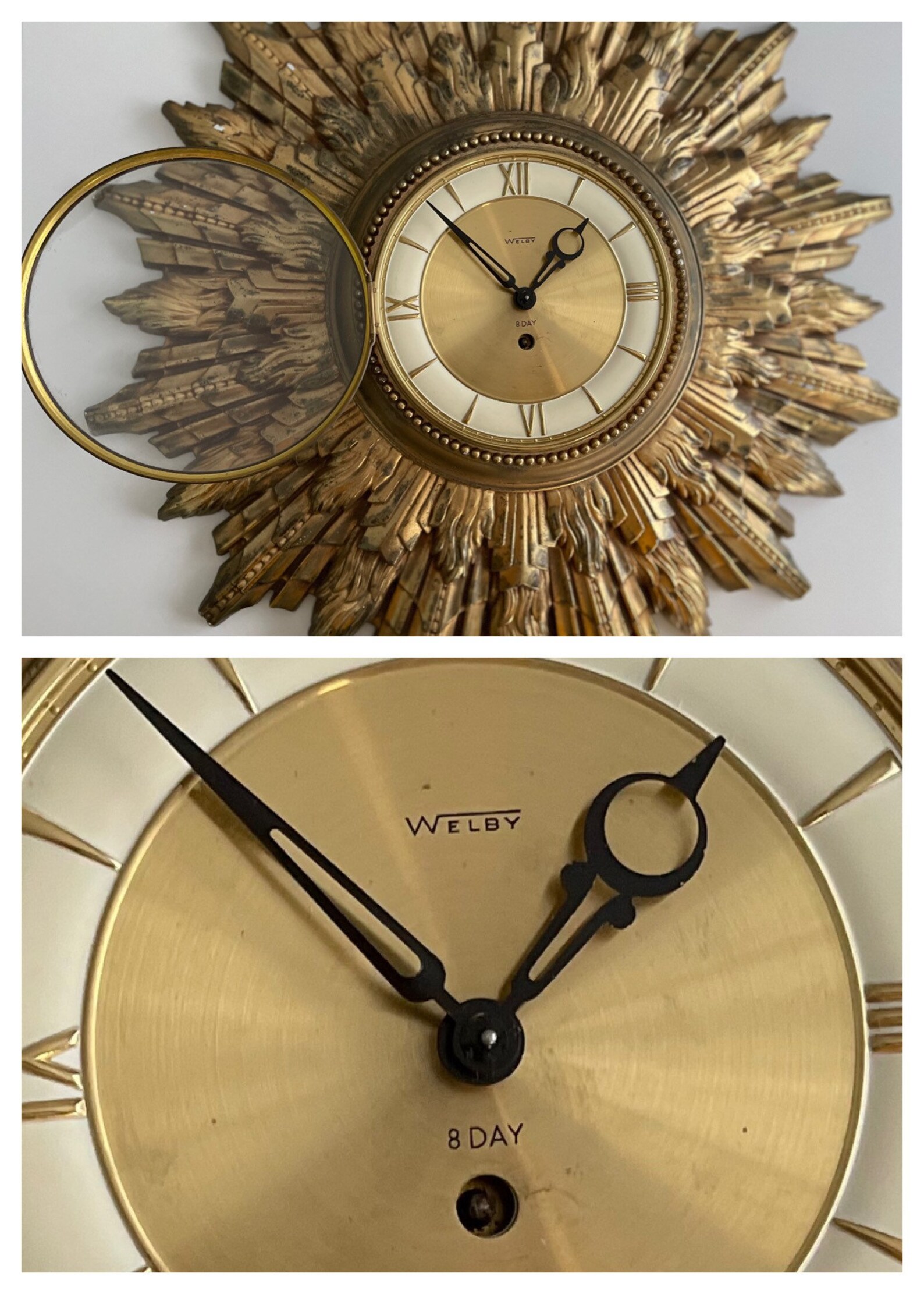 WELBY Midcentury Starburst Wall Clock 8 Day Wind by Key 9 Etsy