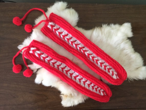 RED & WHITE Vintage Handmade Knitted Sock Slipper… - image 1