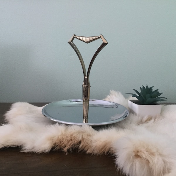 KROMEX - Vintage Holiday Single Tier Section - Tidbit Server No. 560-21 - Shiny Chrome - Midcentury Holiday Giftware - #580