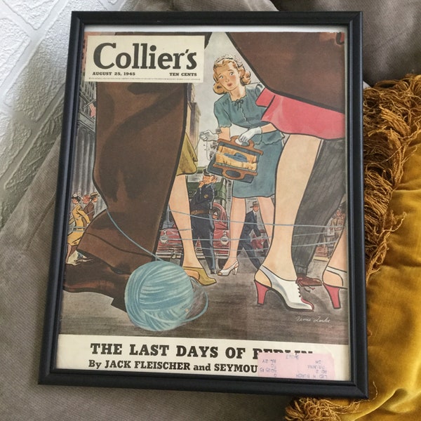 COLLIER’S MAGAZINE Vintage Cover - August 25, 1945 - Framed Midcentury Art - #984