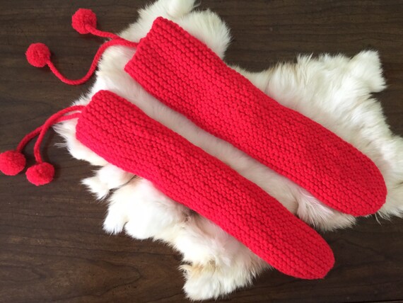 RED & WHITE Vintage Handmade Knitted Sock Slipper… - image 7