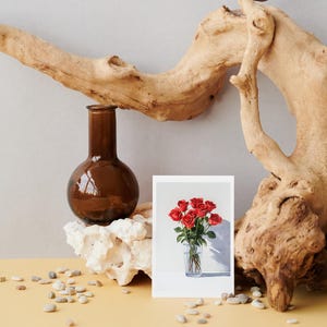 Cartão-postal imprimível com rosas vermelhas – Mini impressão artística A6 | Download digital de decoração de parede