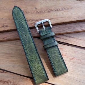 Wachsgrün handgemachtes Lederarmband.Personalisieren Sie, kundenspezifisches Uhrenarmband.Alle Größe ...24 mm,23 mm,22 mm,21 mm,20 mm,19 mm,18 mm