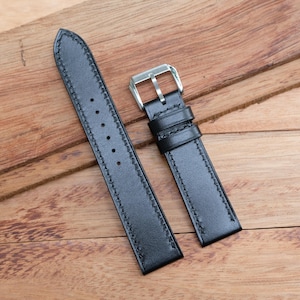 Handgemaakte Black Box kalfsleren horlogeband. Personaliseer, aangepaste horlogeband. Alle maten... 24 mm, 23 mm, 22 mm, 21 mm, 20 mm, 19 mm, 18 mm