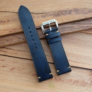 Navy blue patina vegetable-tanned handmade leather watch strap.Personalize,Custom watch strap.All size...24mm,23mm,22mm,21mm,20mm,19mm,18mm