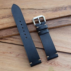 Black vegetable-tanned handmade leather watch strap.Personalize,Custom watch strap.All size...24mm,23mm,22mm,21mm,20mm,19mm,18mm