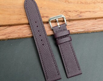 Correa de reloj de piel Epsom morada hecha a mano: personalizable. Disponible en todos los tamaños.
