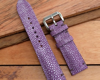 Correa de reloj de piel de raya morada: hecha a mano, personalizada. Todos los tamaños.
