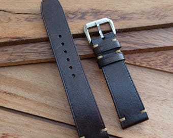 Handmade Chocolate Brown Leather Watch Strap: Vegetable-Tanned Italian Leather Personalize,Custom.All size