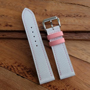 Custom White Pink Epsom handmade leather watch strap.Personalize,Custom watch strap.All size...24mm,23mm,22mm,21mm,20mm,19mm,18mm