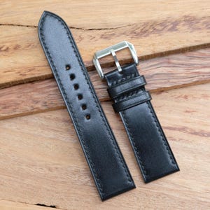 Black Shell Cordovan Shinki leather watch strap.Personalize,Custom watch strap.All size...24mm,23mm,22mm,21mm,20mm,19mm,18mm