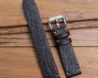 Correa de reloj de piel de pata de avestruz marrón oscuro hecha a mano - Tamaños personalizados