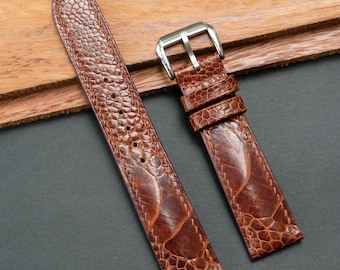 Correa de reloj de piel de pata de avestruz marrón hecha a mano: personalizable. Todos los tamaños.