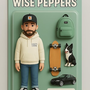 DIGITAL - Personalized Portrait Figurine Style / Unique Starter Pack with Accessories - Unique Illustration to Give as a Gift or Collect