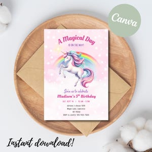 Unicorn Birthday Invitation, Unicorn Invitation, Rainbow Unicorn Birthday Invite, Girls Unicorn Invitation Printable, 3rd 4th 5th 6th 7th