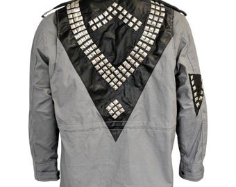 New Men T-800 Terminator Arnold Schwarzenegger M-65 Field Fabric Studded Movie Jacket