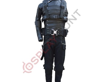 Bucky Barnes Winter Soldier Costume: Real Leather Jacket, Canvas Pants