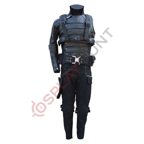 Bucky Barnes Winter Soldier Costume: Real Leather Jacket, Canvas Pants