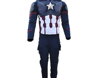 Costume in tessuto elasticizzato Captain America Steve Rogers Avengers 4 Endgame con stella in metallo