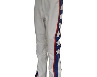 Evel Knievel Motorcycle Leather Pants: Cowhide Biker Trousers
