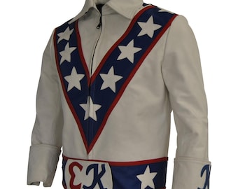 Men's Evel Knievel Cowhide Leather Motorcycle Racing Jacket